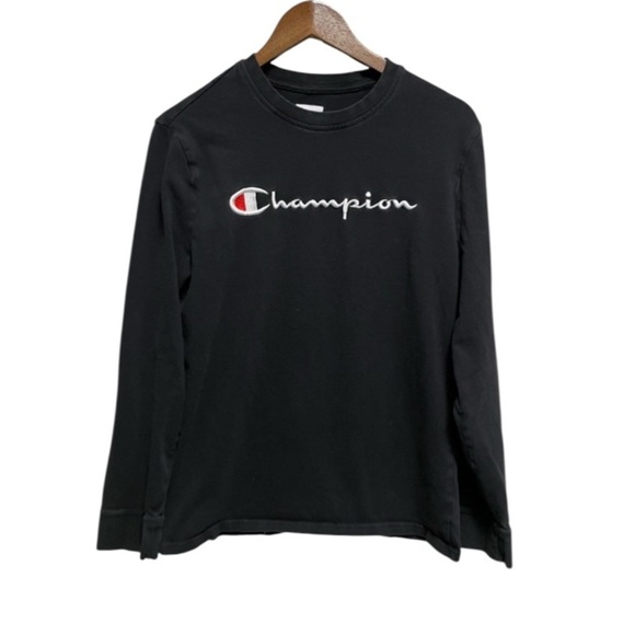 Champion Essential Black Long Sleeve Tee 100% Cotton Men’s Medium - Picture 1 of 10